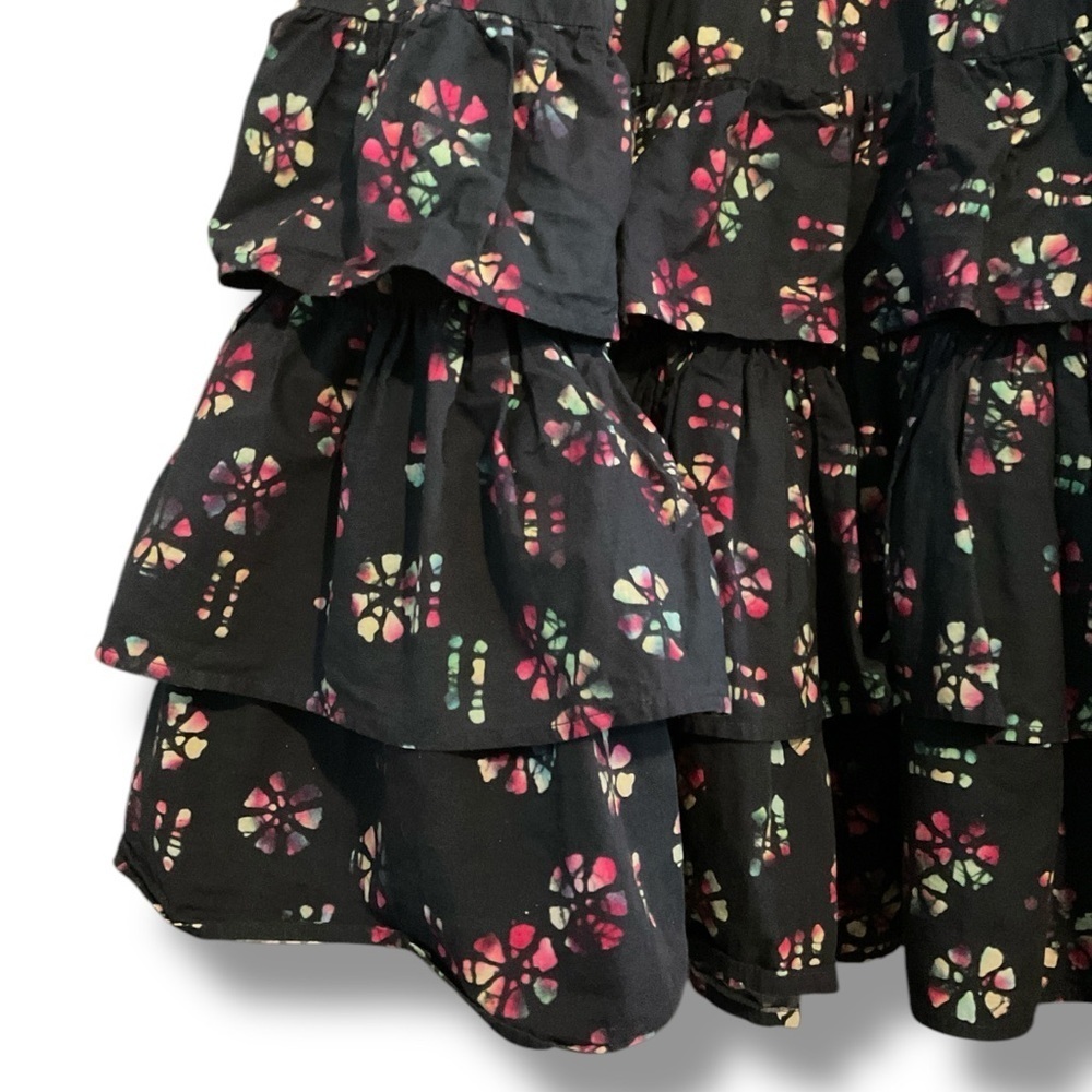 Warm Midnight Navy Blue Tie Dye Rainbow Floral Leila Midi Ruffle Dress Size 2 - Picture 6 of 9
